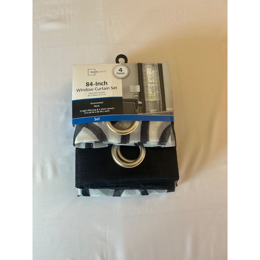 Mainstays Kingswood Solid and Printed Sheer Grommet Curtain Panel Set
